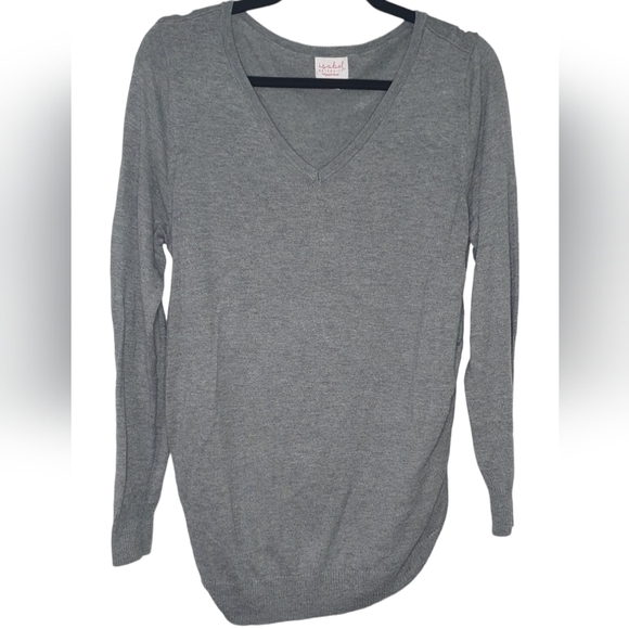 Isabel maternity by‎ ingrid Gray Sweater Ruching down sides of belly Size L - Picture 1 of 6